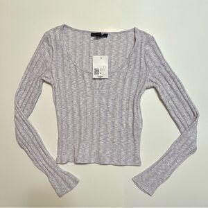 Forever 21 Purple Marled Knit Long Sleeve Top – Notch Neck – NWT – Small